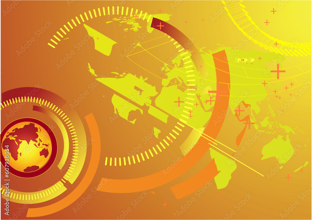 Poster vector illustration of abstract background with map and circles