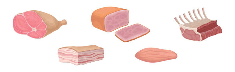 Meat Products as Foodstuff from Butchery Vector Set