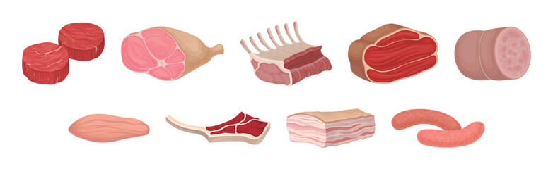 Meat Products as Foodstuff from Butchery Vector Set