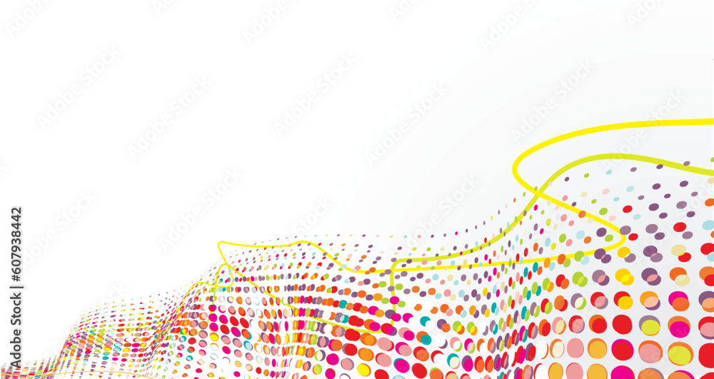 Poster vector illustration of abstract background made of curved lines and colorful dots