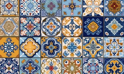  a bunch of different colored tiles with different designs on them, all of which are different colors and shapes, all of which have different shapes and sizes.  generative ai