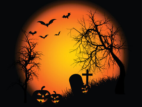 Spooky landscape scene on Halloween night