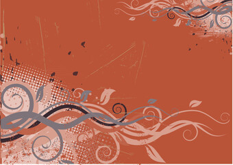 Vector illustration of red Grunge Floral Background