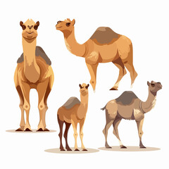 Detailed camel illustrations in vector format for travel brochures and postcards.