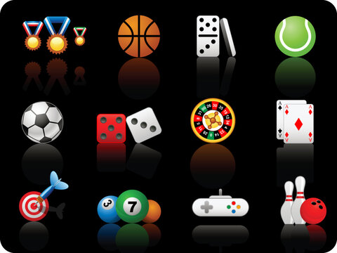 Set of icons on a theme game_black background