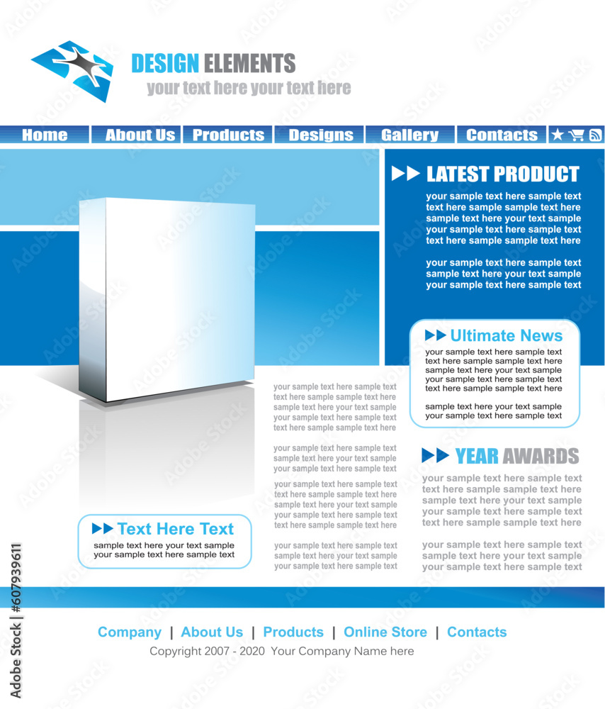 Poster light blue web site elegant template with empty box for product promotion