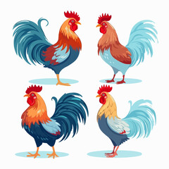 Fototapeta premium Vector cockerel illustrations in various poses, perfect for farm-themed designs.
