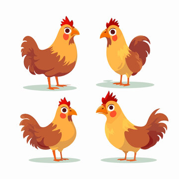 Vector chicken illustrations showcasing different poses, perfect for farm-themed designs.