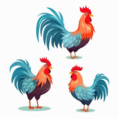Fototapeta premium Eye-catching cockerel illustrations suitable for greeting cards and invitations.