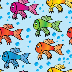 Obraz na płótnie Canvas Abstract background of multicolor fishs. Seamless. Vector illustration.