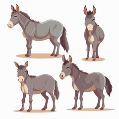 Vector illustrations of donkeys featuring a range of endearing expressions.