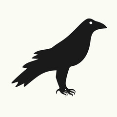 Hand-drawn black silhouette of a raven. Vector illustration