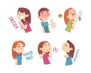 Little Children with Face Expression and Emotion Vector Set