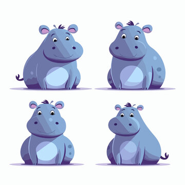 Whimsical hippo illustrations showcasing a range of positions.