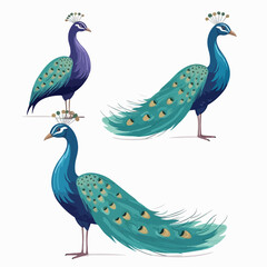 Obraz premium Whimsical peacock illustrations capturing their playful and flamboyant nature.