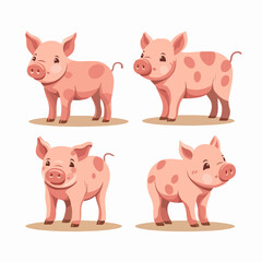 Obraz premium Whimsical pig illustrations showcasing a range of playful positions.