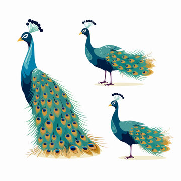 Artistic peacock illustrations with intricate details, suitable for jewelry design.
