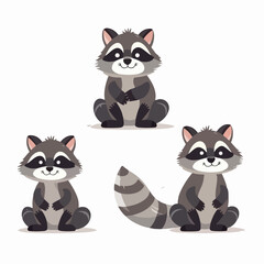 Fototapeta na wymiar Adaptable raccoon illustrations in various positions, perfect for educational materials.