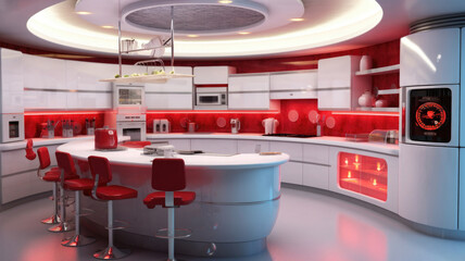 Modern futuristic kitchen interior. High tech style living room. Created with Generative AI
