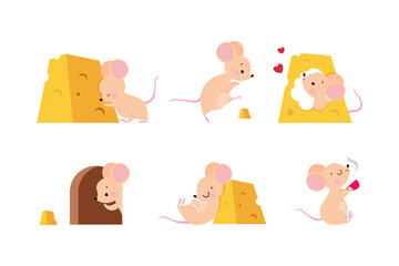 Cute Mouse with Pointed Snout and Rounded Ears Vector Set