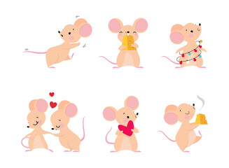 Cute Mouse with Pointed Snout and Rounded Ears Vector Set