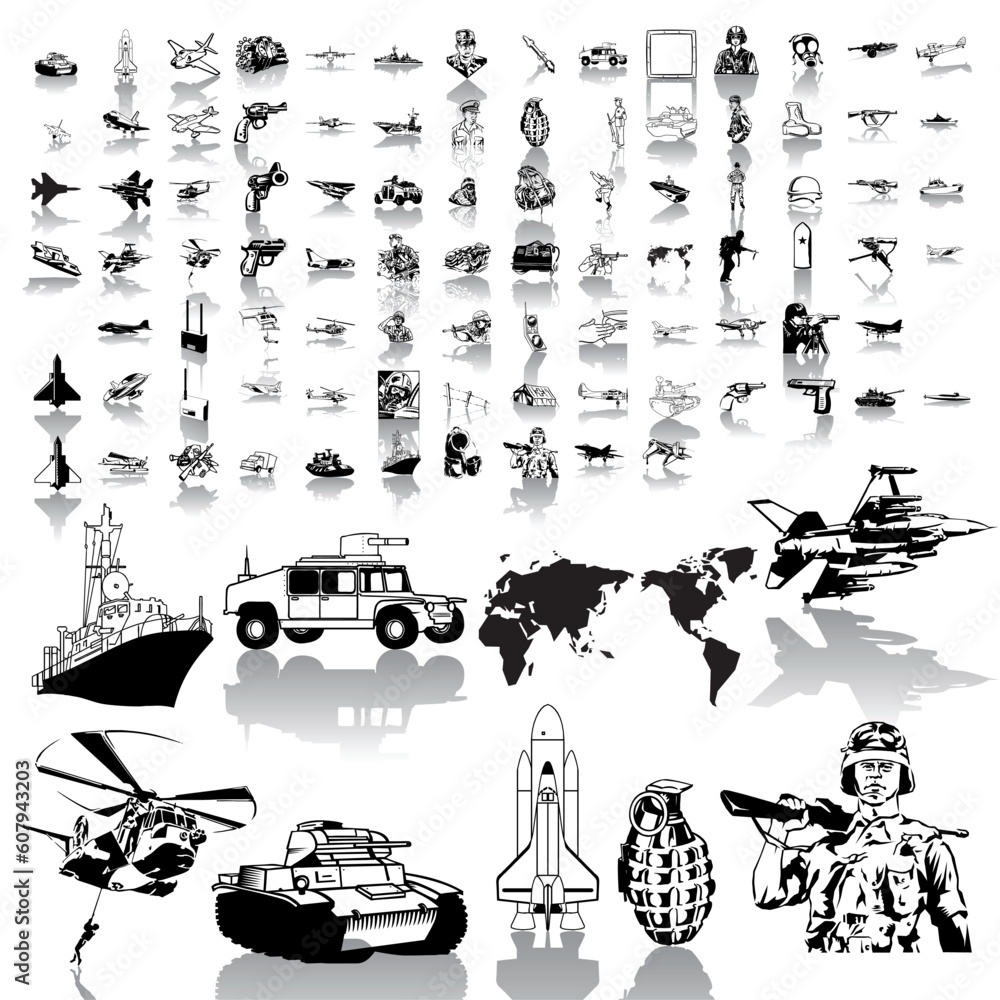 Poster army set of black sketch. part 1. isolated groups and layers.