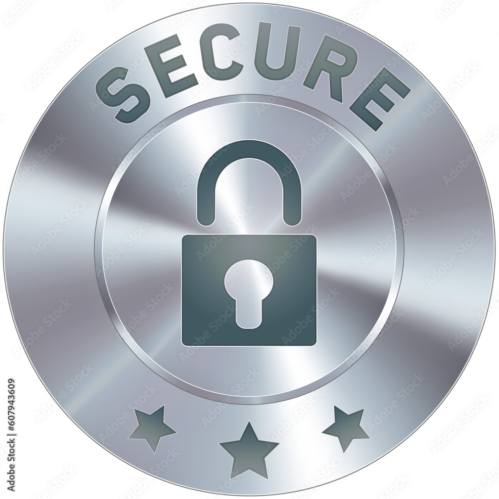 Poster stainless steel vector secure icon or button. suitable for use on websites, as a badge in the e-comm