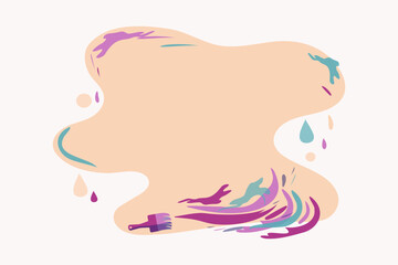 Brush and multi-colored strokes and drops of paint. Art, vector illustration with isolated background.	