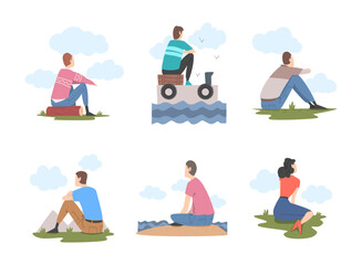 People Characters Looking Ahead as into Bright Future Vector Illustration Set