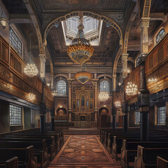 Interior of a synagogue. Generative AI. - obrazy, fototapety, plakaty