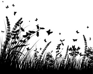 Obraz premium Vector grass silhouettes background. All objects are separated.