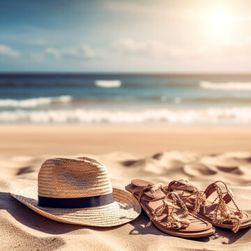 Summer Holiday Beach Background Flip Flops Tropical Beach Slippers Sand  Stock Photo by ©Zakharova 177802046