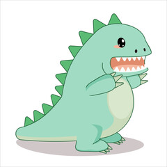Naklejka premium Flat in childish, cartoon style image of a funny, cute talking dinosaur, dragon