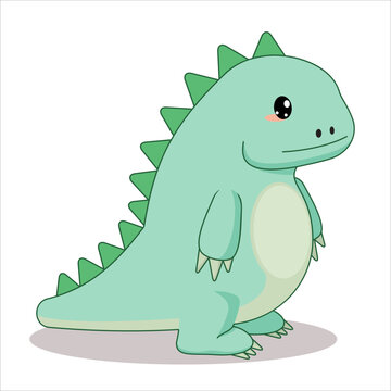 Flat in childish, cartoon style image of a funny, cute dinosaur, dragon