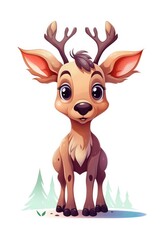 Fototapeta na wymiar Cute baby Moose in Cartoon Style on white background - generative AI