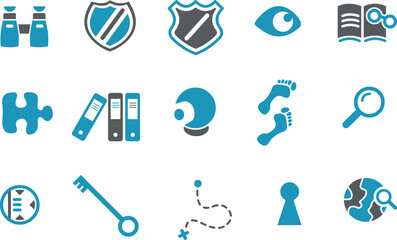 Vector icons pack - Blue Series, investigation collection