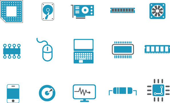 Vector icons pack - Blue Series, hardware collection