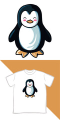 Vector graphic kids t-shirt design, with cute penguin