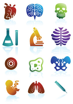 Set of 12 Biology Icons.