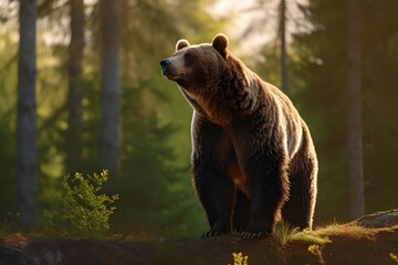 Obraz premium Grizzly bear in forest, Generative AI