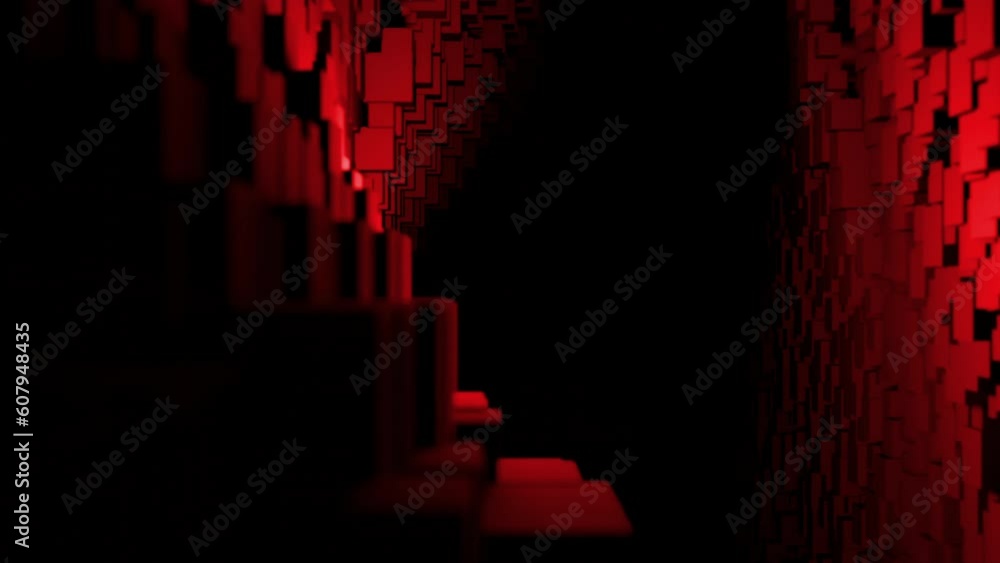 Aufkleber pixelated background with flight inside dark tunnel. design. rows of cubic shapes, light and shadow.