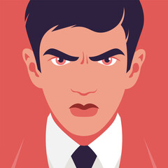 The portrait of angry businessman. The avatar for social media. Vector illustration in flat style.