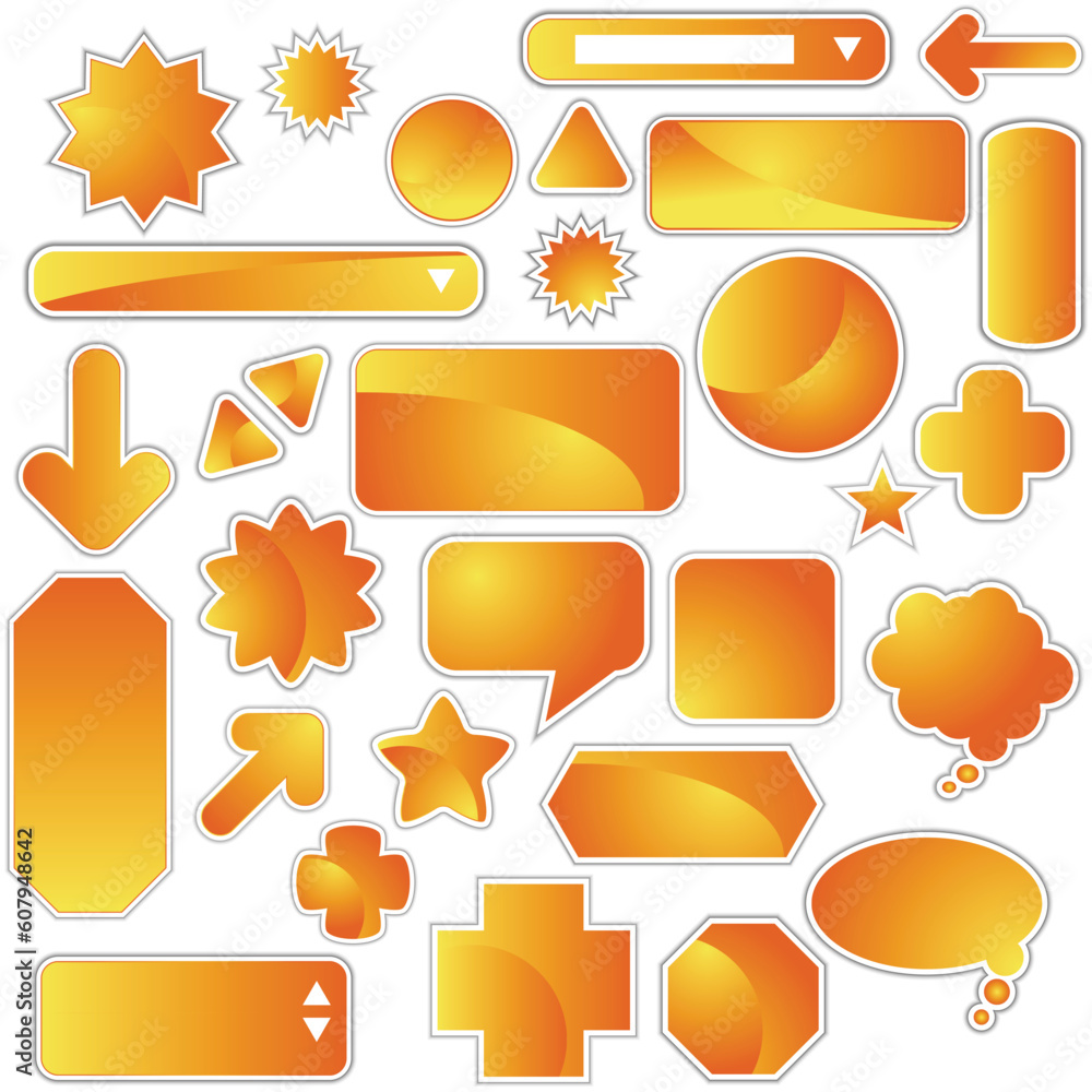 Poster set of multiple web labels and icons - orange color.