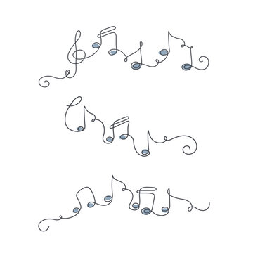 Modern single continuous line drawing of music notes in flat style