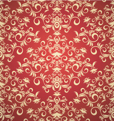 Decorative red and gold royal seamless floral ornament
