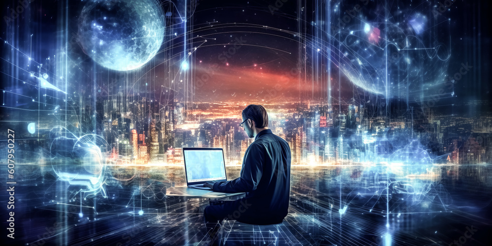Aufkleber the latest internet network technology and digital software was developed - generative ai.