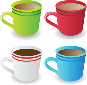 Set of 4 3D coffee cups.