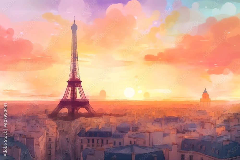 Poster a depiction of the eiffel tower in paris generative ai