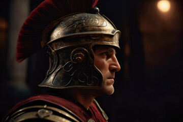 Photorealistic portrait of ancient Roman centurion (Generative AI)