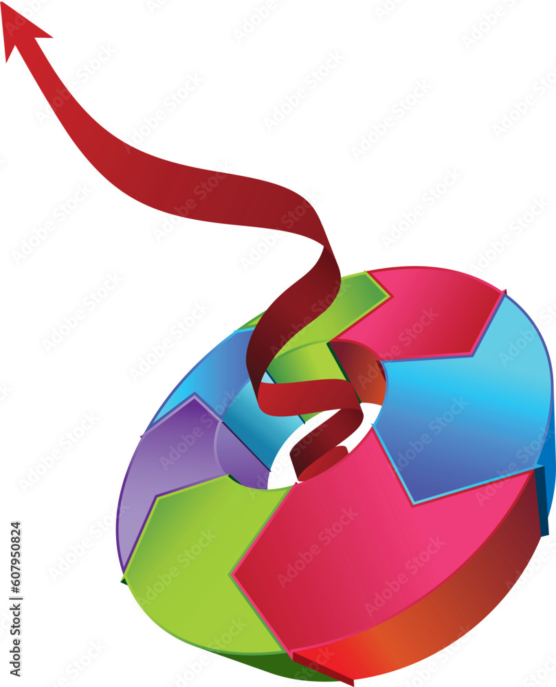 Poster 3d image of cycle process for business with red arrow.